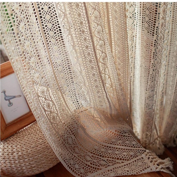 (1) Large Panel Boho Crochet Curtains - Picture 4 of 8